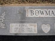OK, Grove, Olympus Cemetery, Headstone Close Up, Bowman, Beryl