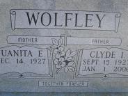OK, Grove, Olympus Cemetery, Headstone Close Up, Wolfley, Clyde I. & Juanita E.