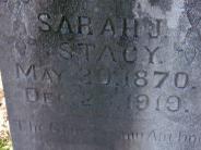 OK, Grove, Buzzard Cemetery, Stacy, Sarah J. Headstone (Closeup)