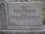 OK, Grove, Olympus Cemetery, Headstone Close Up, Browning, John C. & Nettie (Hulsey) 