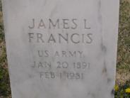 OK, Grove, Olympus Cemetery, Military Headstone Close Up, Francis, James L. 