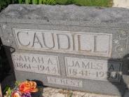 OK, Grove, Olympus Cemetery, Caudill, James A. & Sarah A. Headstone (Close Up)