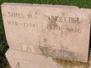 OK, Grove, Olympus Cemetery, Allen, James W. & Parzettiel Headstone (Close Up)