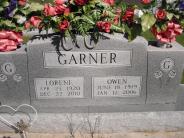 OK, Grove, Olympus Cemetery, Headstone Close Up, Garner, Owen & Lorene