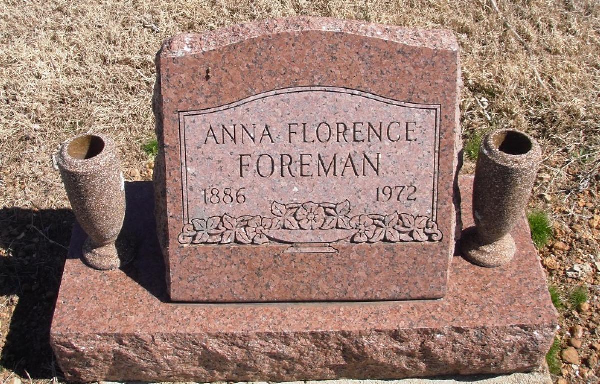 OK, Grove, Olympus Cemetery, Headstone, Foreman, Anna Florence 