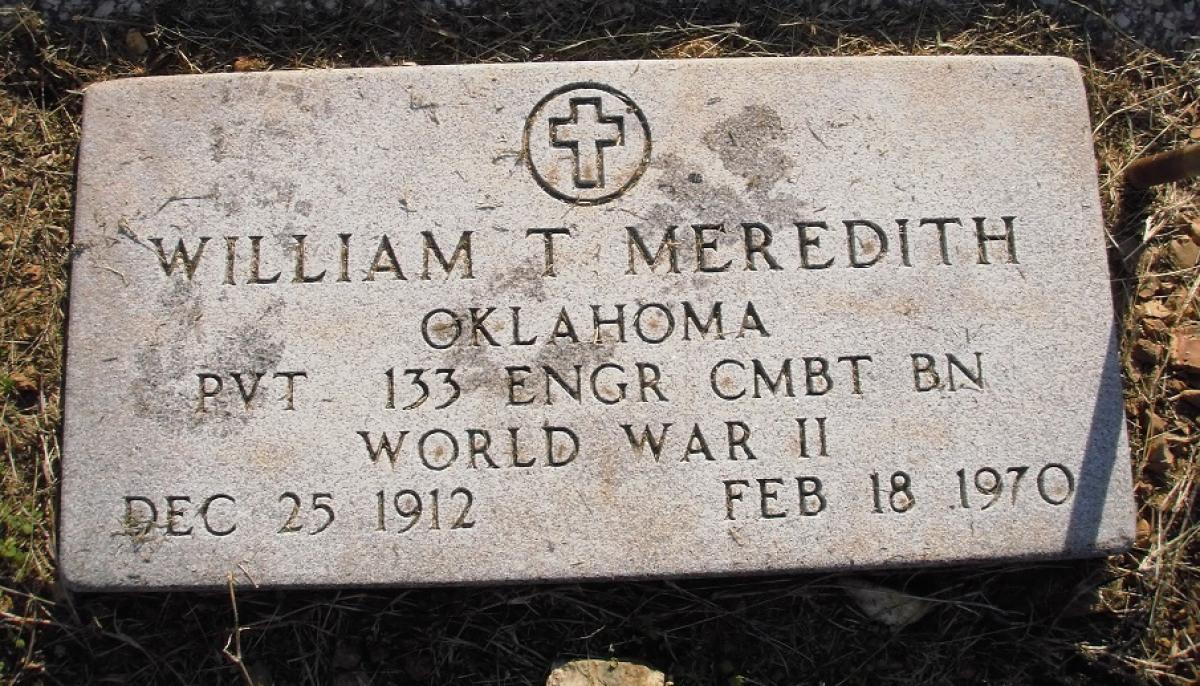 OK, Grove, Olympus Cemetery, Military Headstone, Meredith, William T.