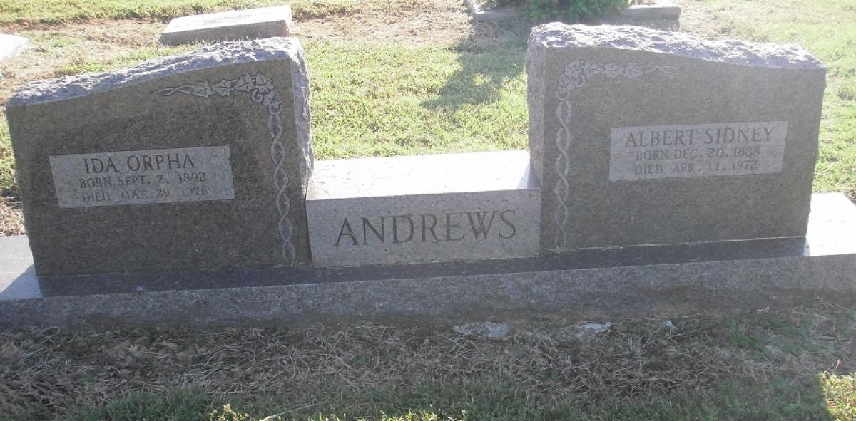 OK, Grove, Olympus Cemetery, Headstone, Andrews, Albert Sidney & Ida Orpha