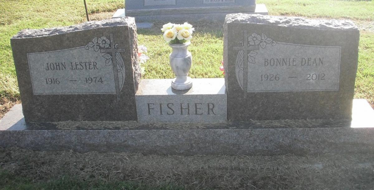 OK, Grove, Olympus Cemetery, Headstone, Fisher, John Lester & Bonnie Dean