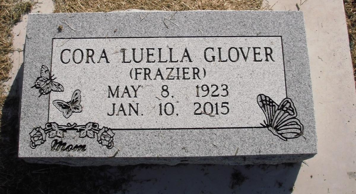 OK, Grove, Olympus Cemetery, Headstone, Glover, Cora Luella (Frazier)