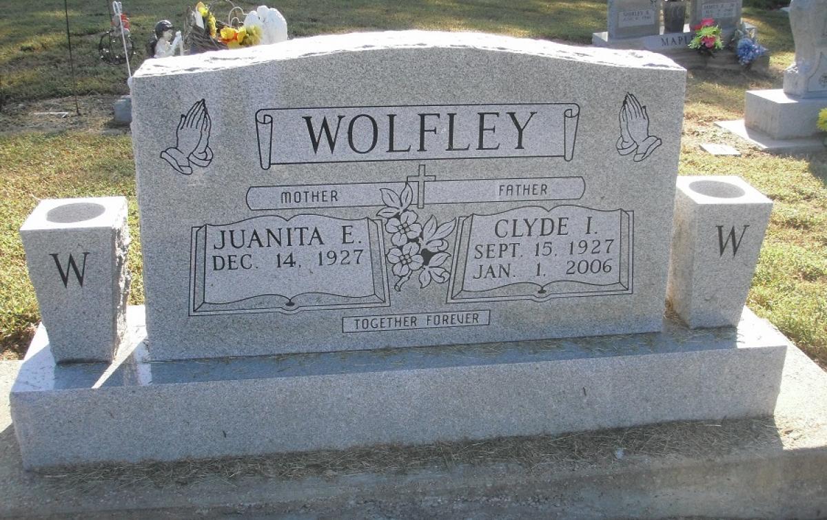 OK, Grove, Olympus Cemetery, Headstone, Wolfley, Clyde I. & Juanita E.