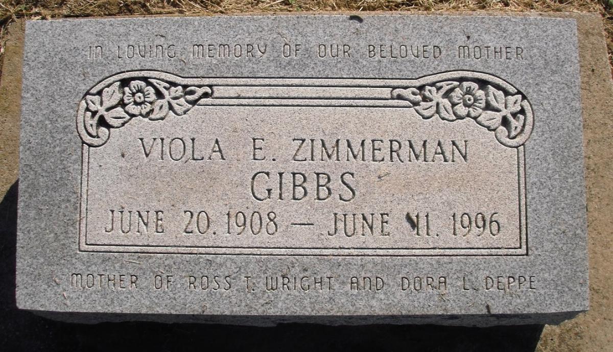 OK, Grove, Olympus Cemetery, Headstone, Gibbs, Viola E. (Zimmerman)