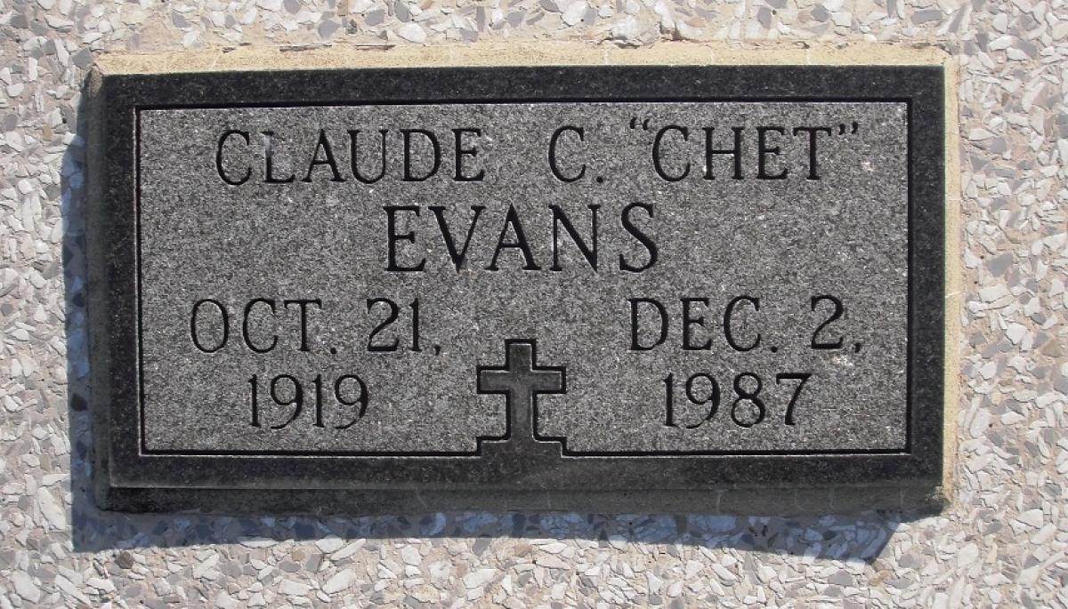 OK, Grove, Olympus Cemetery, Headstone, Evans, Claude C. "Chet"