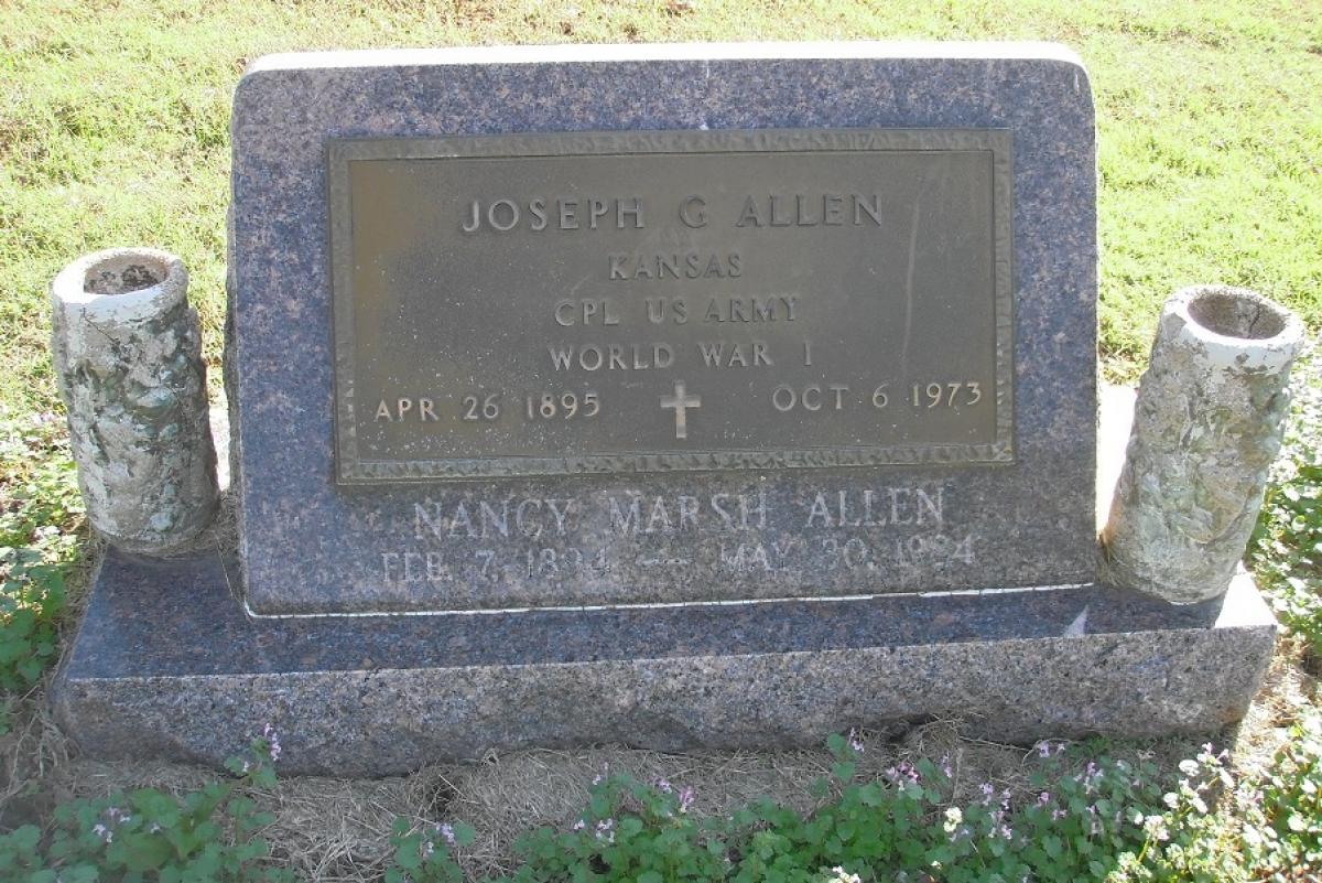 OK, Grove, Olympus Cemetery, Headstone, Allen, Joseph G. & Nancy (Marsh)