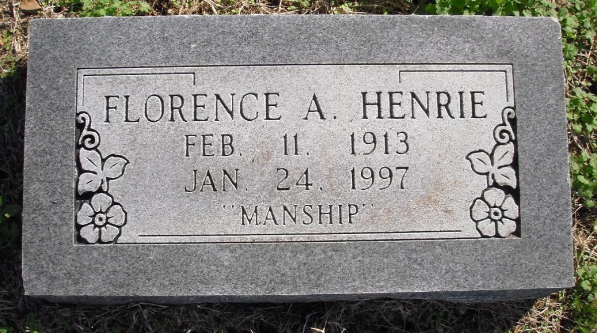 OK, Grove, Olympus Cemetery, Headstone, Henrie, Florence A. (Manship)