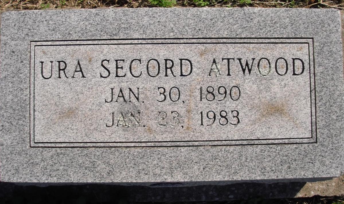 OK, Grove, Olympus Cemetery, Headstone, Atwood, Ura (Secord)