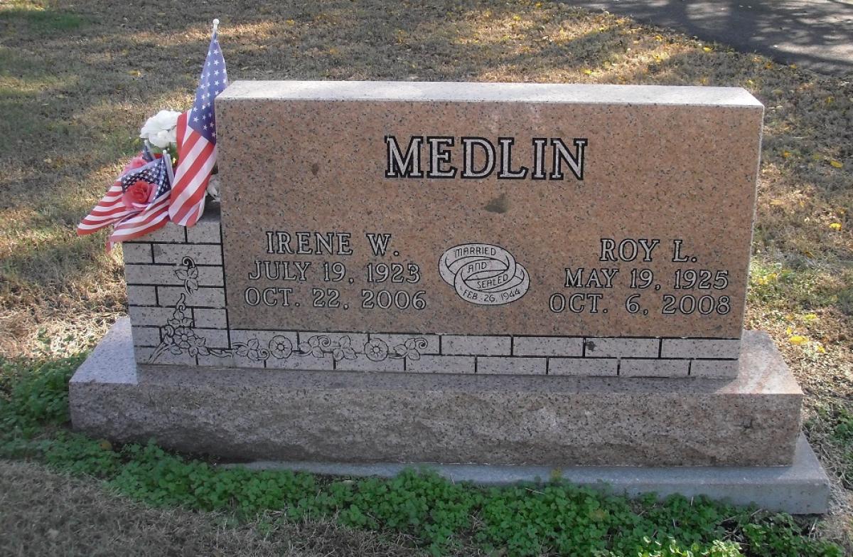 OK, Grove, Olympus Cemetery, Headstone, Medlin, Roy L. & Irene W.