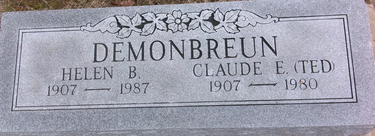 OK, Grove, Buzzard Cemetery, Demonbreun, Helen B. & Claude E. "Ted" Headstone