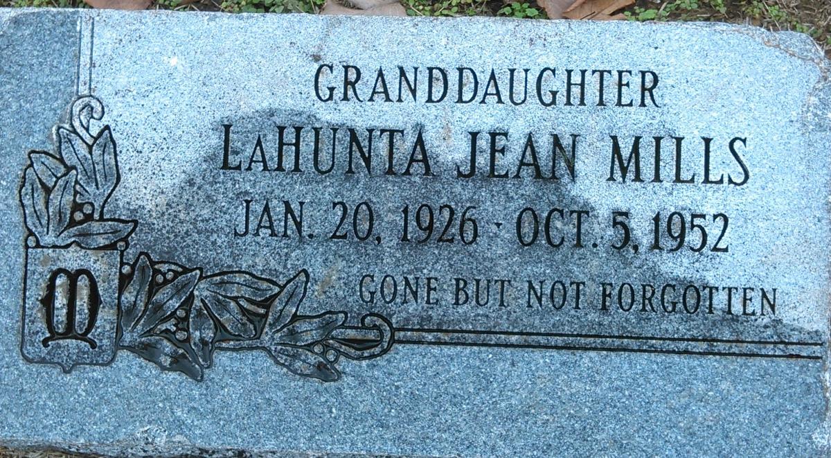 OK, Grove, Buzzard Cemetery, Mills, LaHunta Jean Headstone