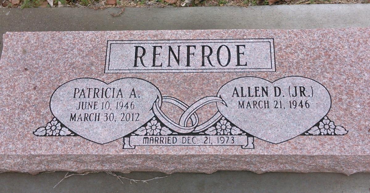 OK, Grove, Buzzard Cemetery, Renfroe, Patricia A. & Allen D. Jr. Headstone