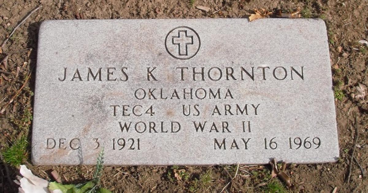 OK, Grove, Buzzard Cemetery, Thornton, James K. Military Headstone