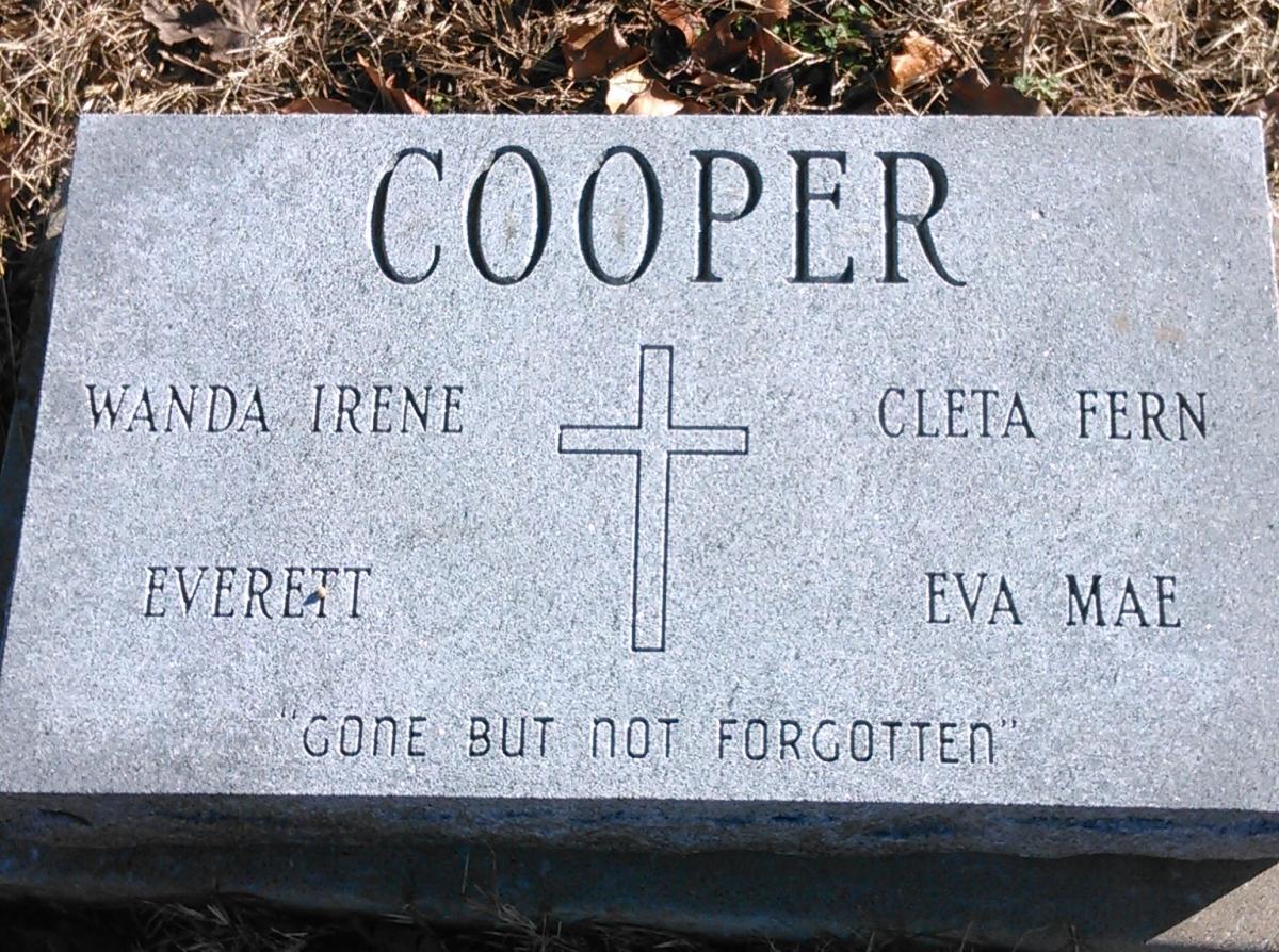 OK, Grove, Buzzard Cemetery, Cooper, Wanda Irene, Cleta Fern, Everett, Eva Mae Headstone