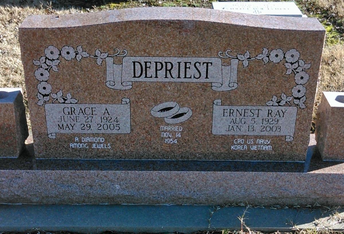 OK, Grove, Buzzard Cemetery, DePriest, Grace A. & Ernest Ray Headstone