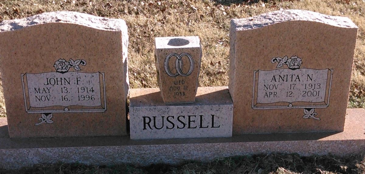 OK, Grove, Buzzard Cemetery, Russell, John F. & Anita N. Headstone