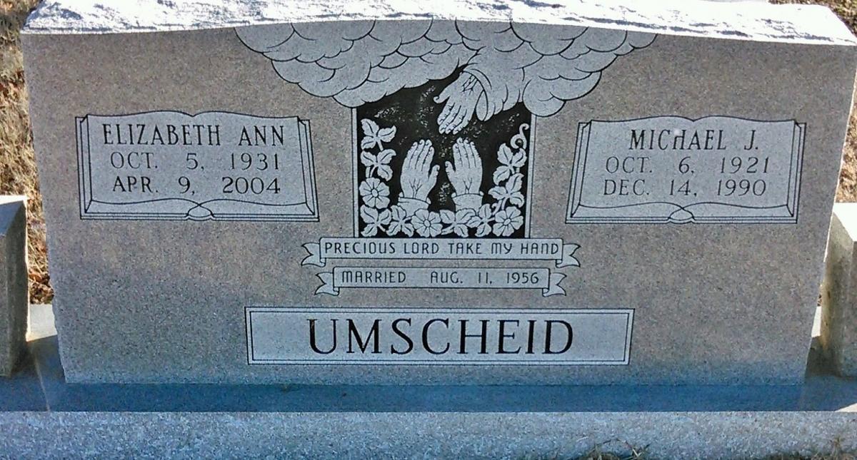 OK, Grove, Buzzard Cemetery, Umscheid, Michael Joseph & Elizabeth Ann Headstone