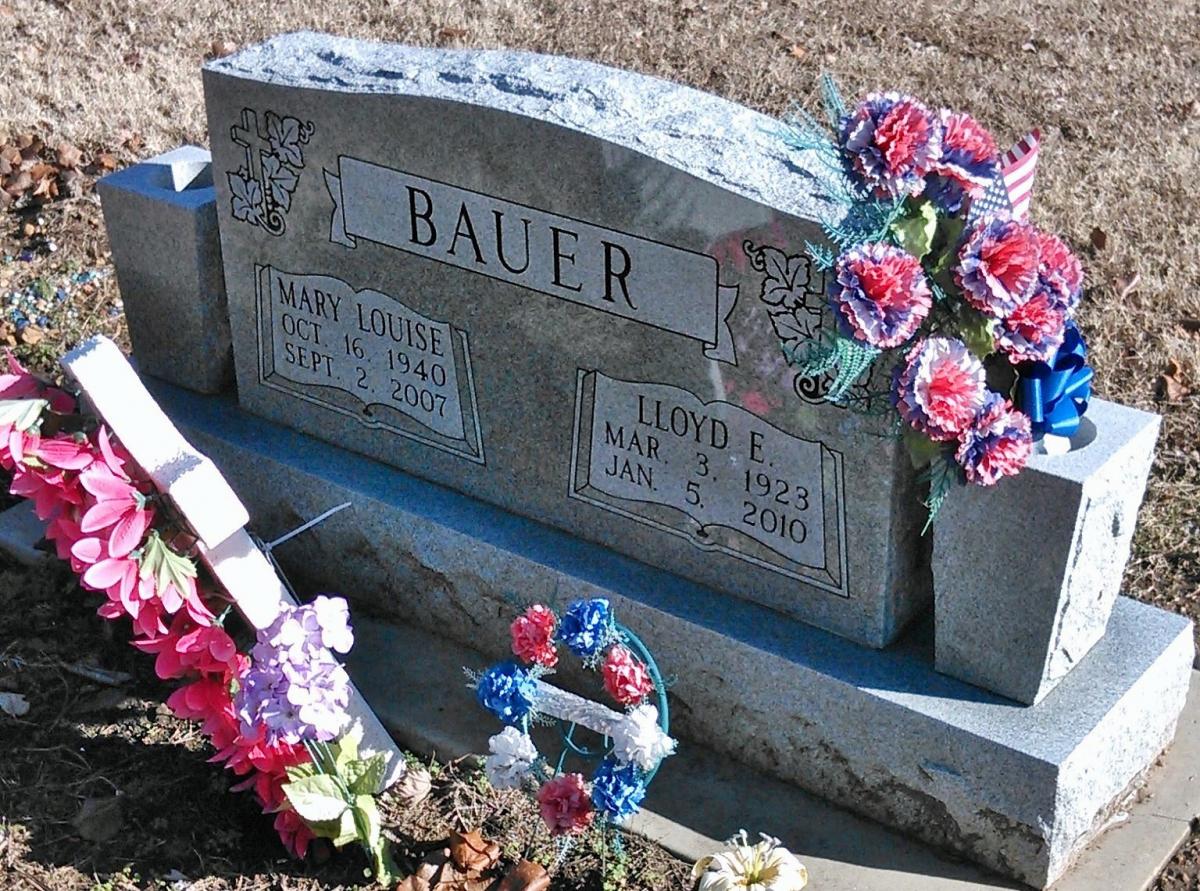 OK, Grove, Buzzard Cemetery, Bauer, Lloyd Edward & Mary Louise Headstone