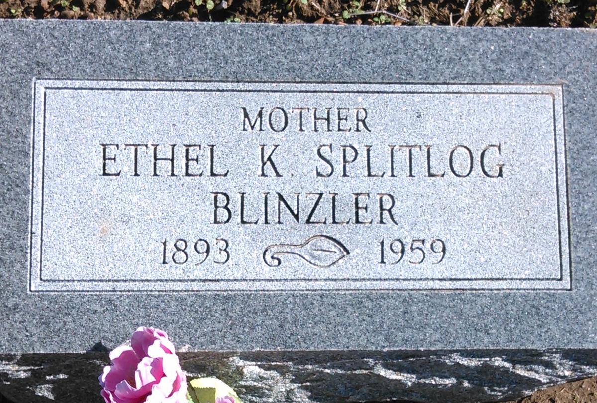 OK, Grove, Buzzard Cemetery, Blinzler, Ethel K. Splitlog Headstone