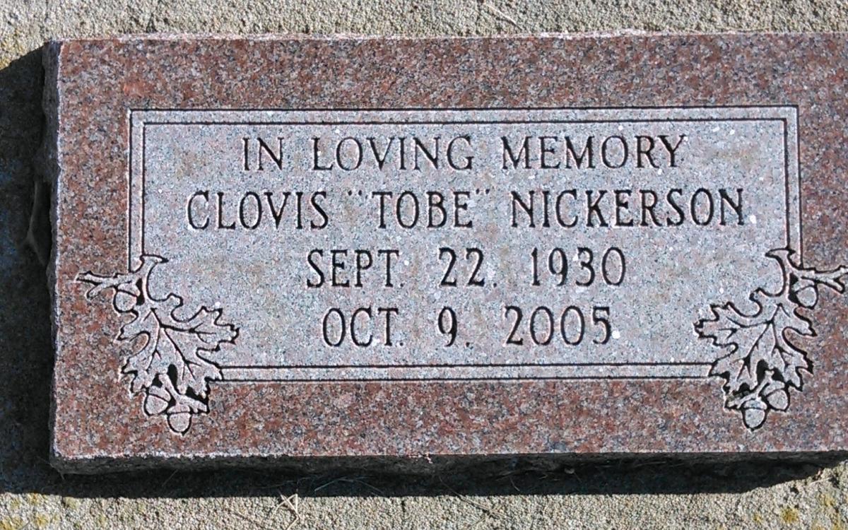 OK, Grove, Buzzard Cemetery, Nickerson, Clovis "Tobe" Headstone