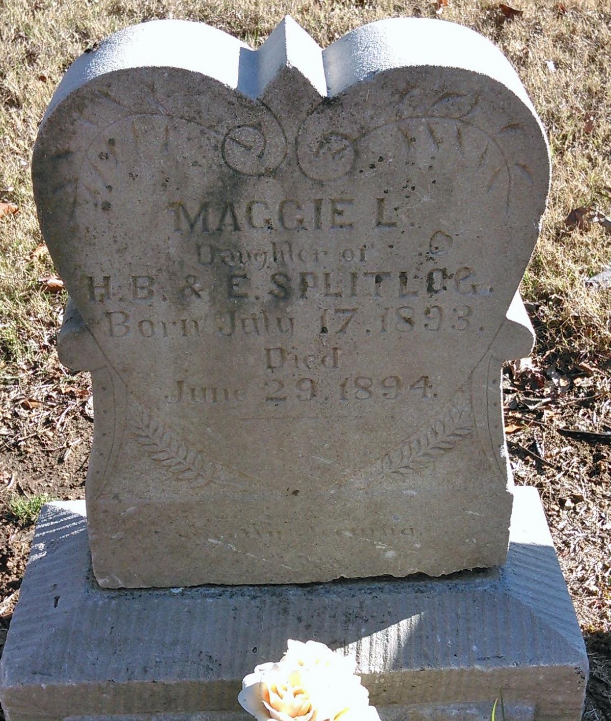 OK, Grove, Buzzard Cemetery, Splitlog, Maggie L. Headstone