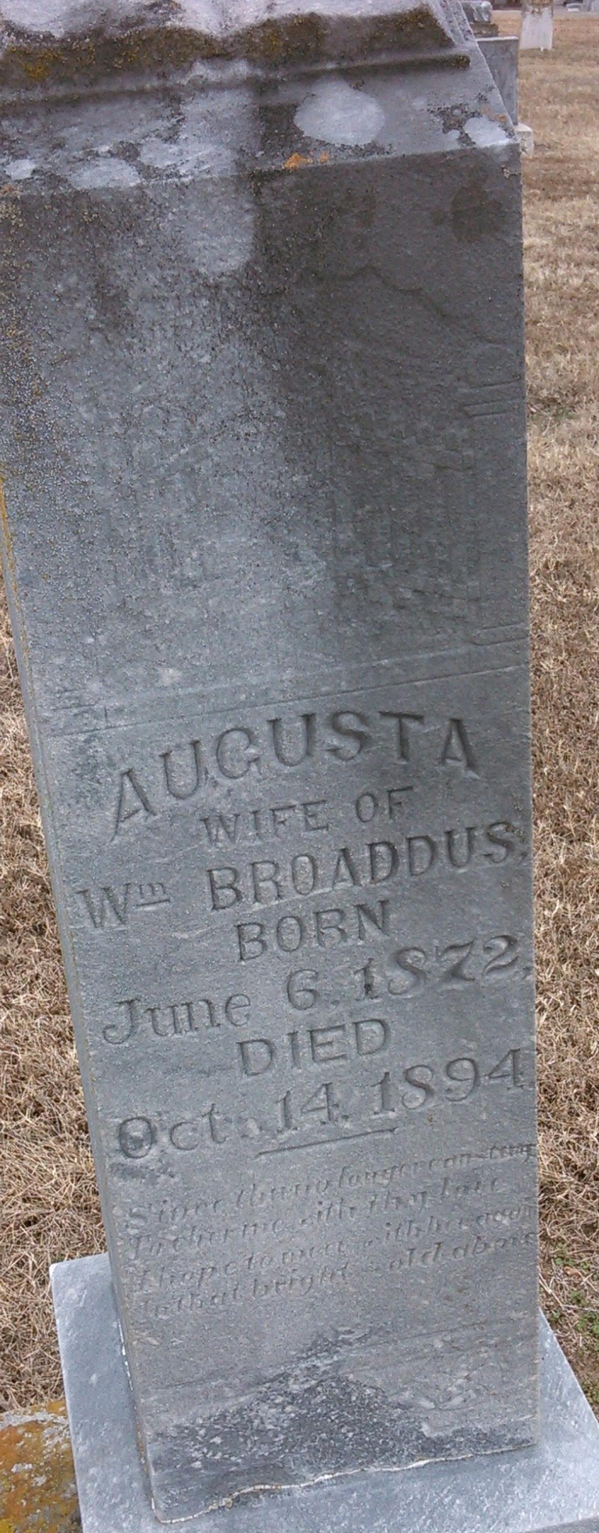 OK, Grove, Olympus Cemetery, Broaddus, Augusta Headstone