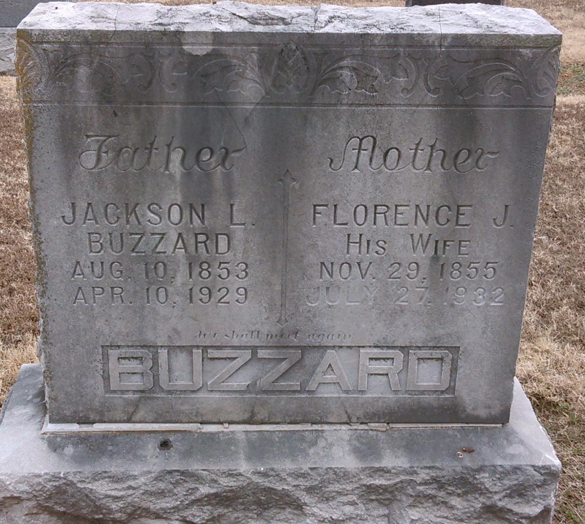 OK, Grove, Olympus Cemetery, Buzzard, Jackson L. & Florence J. Headstone