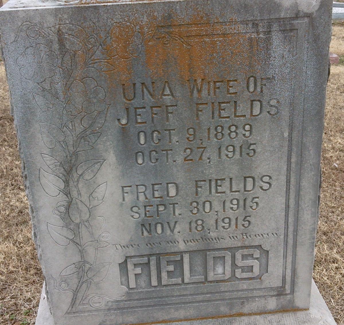 OK, Grove, Olympus Cemetery, Fields, Fred & Una Headstone
