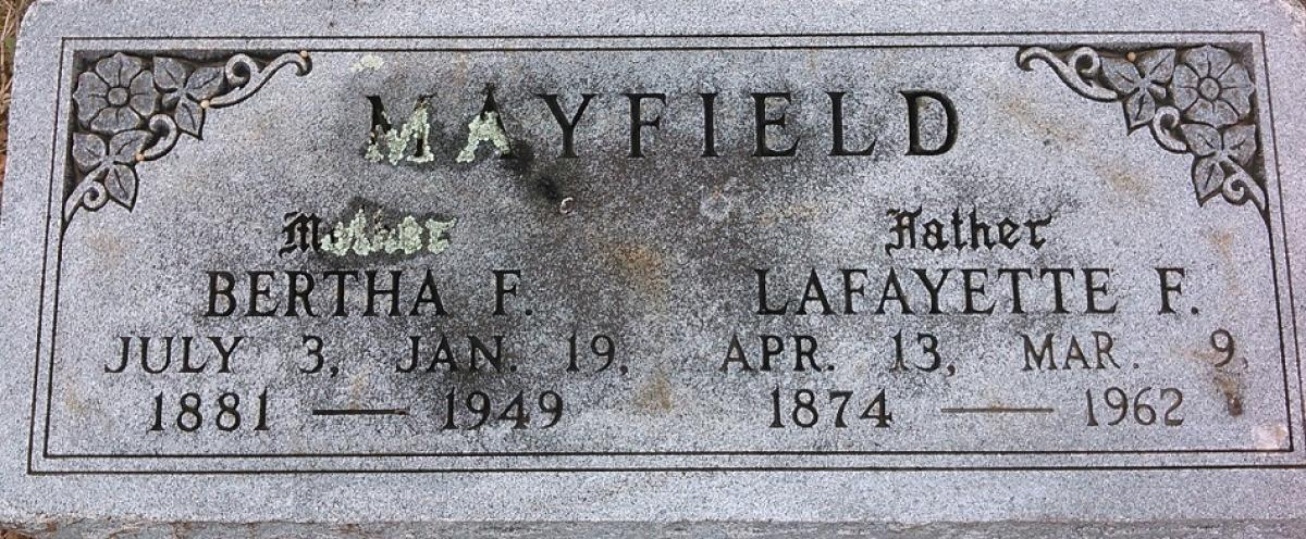 OK, Grove, Olympus Cemetery, Mayfield, Lafayette F. & Bertha F. Headstone