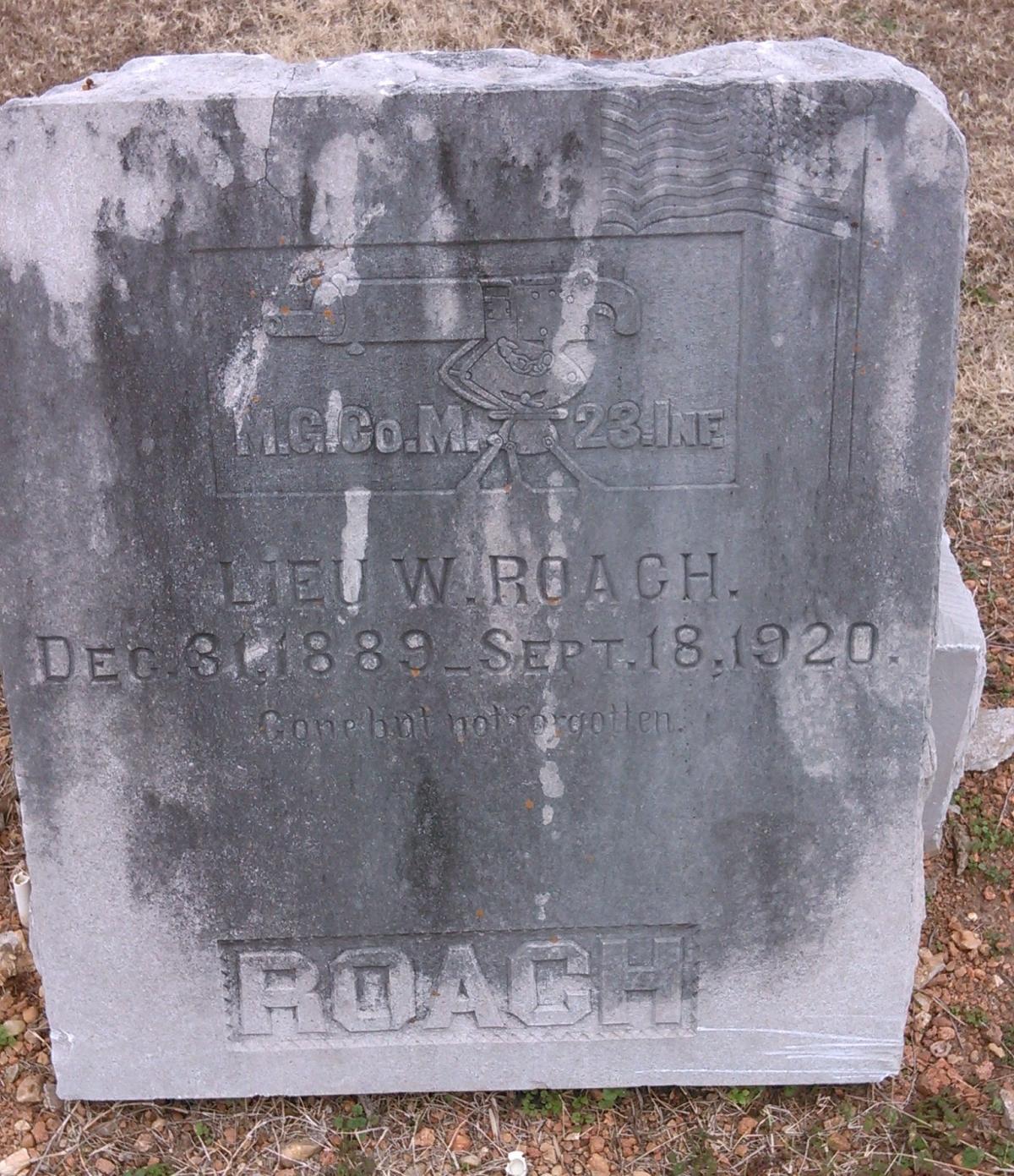 OK, Grove, Olympus Cemetery, Roach, W. Lieu. Headstone