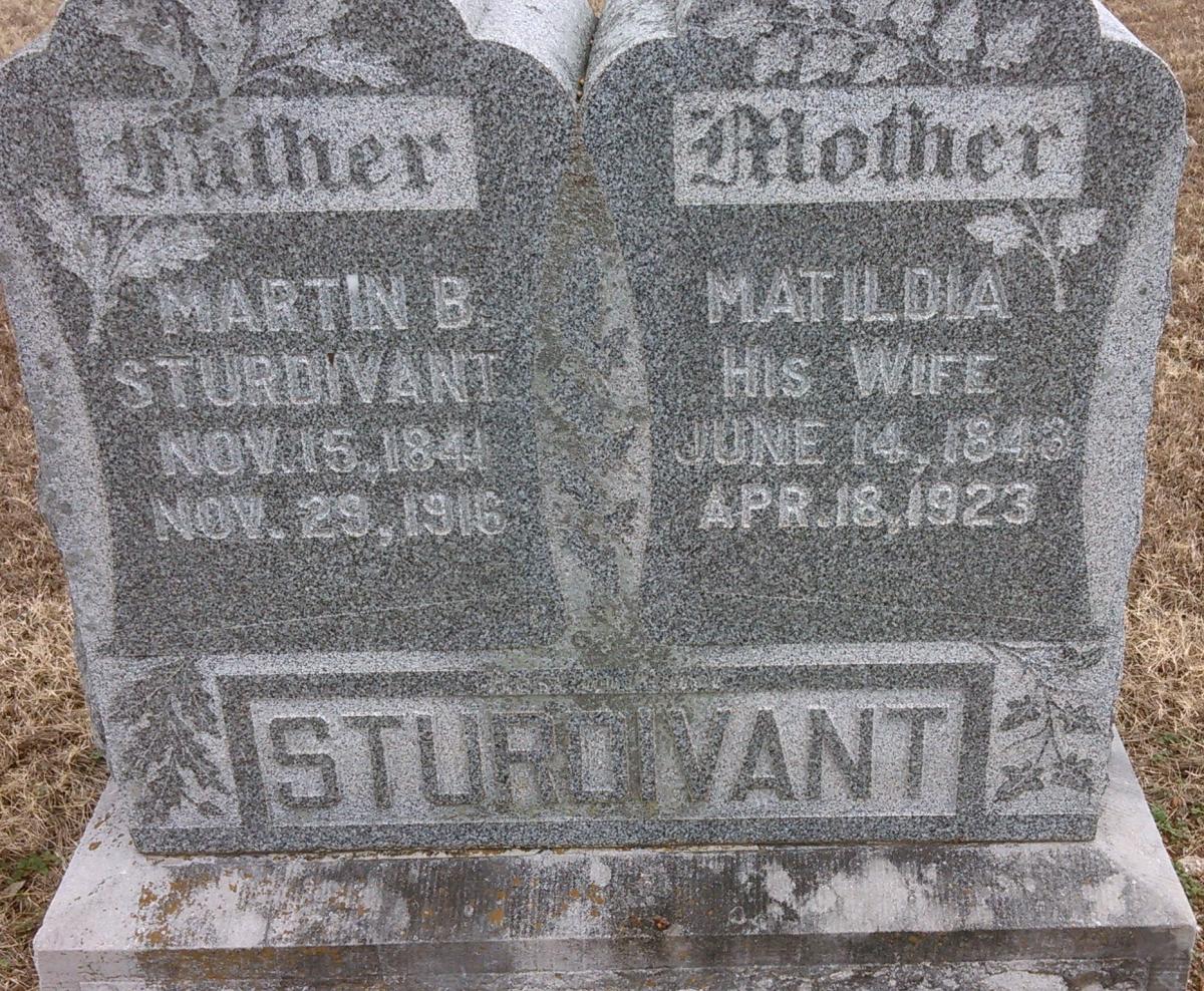 OK, Grove, Olympus Cemetery, Sturdivant, Martin B. & Matildia Headstone