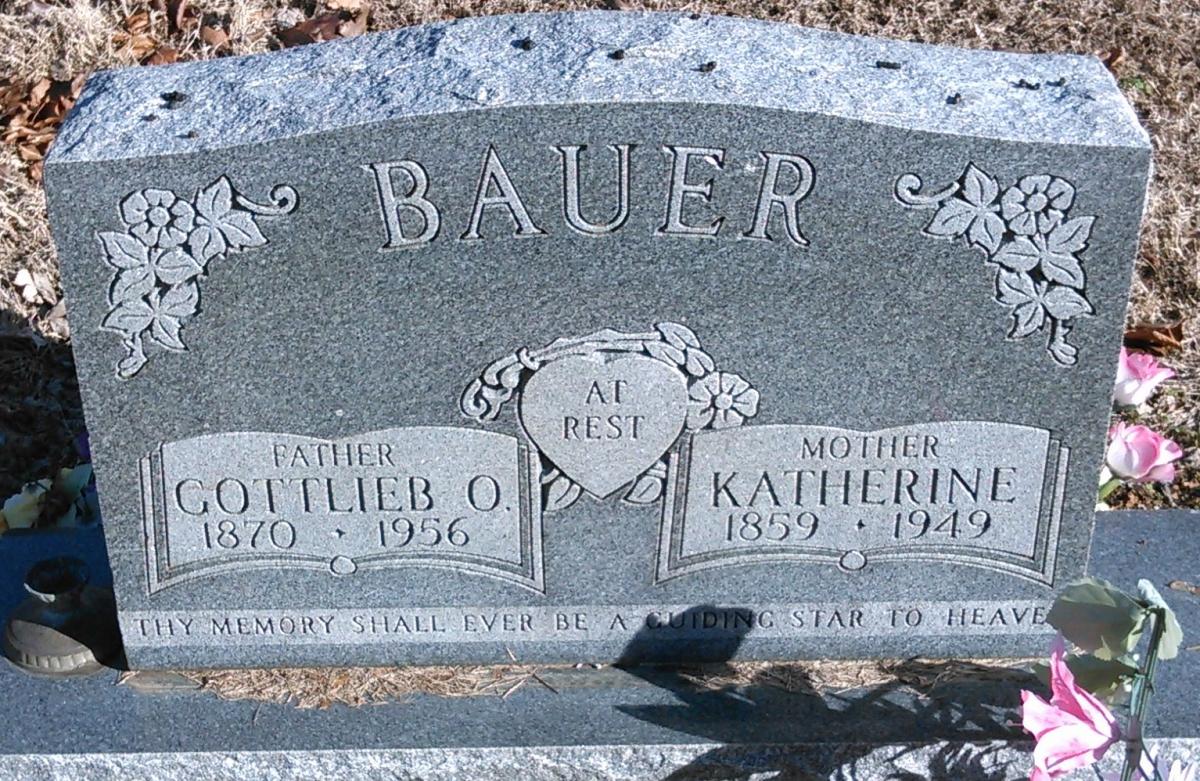 OK, Grove, Buzzard Cemetery, Bauer, Gottlieb O. & Katherine Headstone
