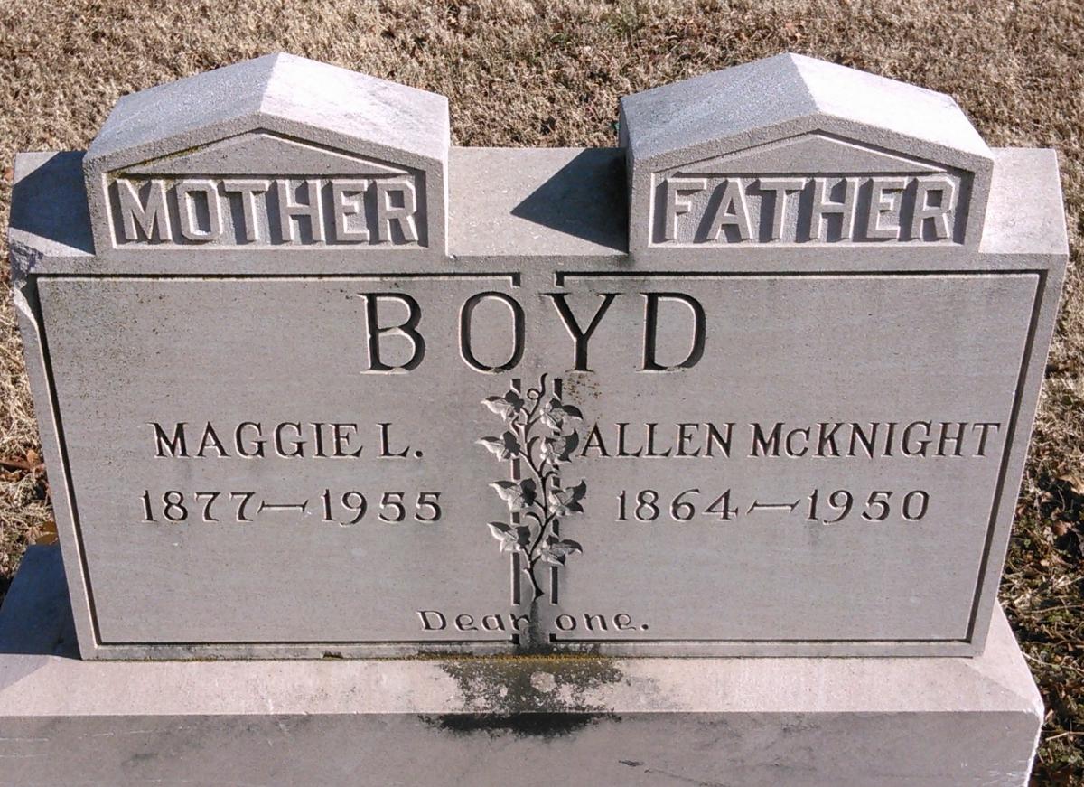 OK, Grove, Buzzard Cemetery, Boyd, Allen McKnight & Maggie L. Headstone