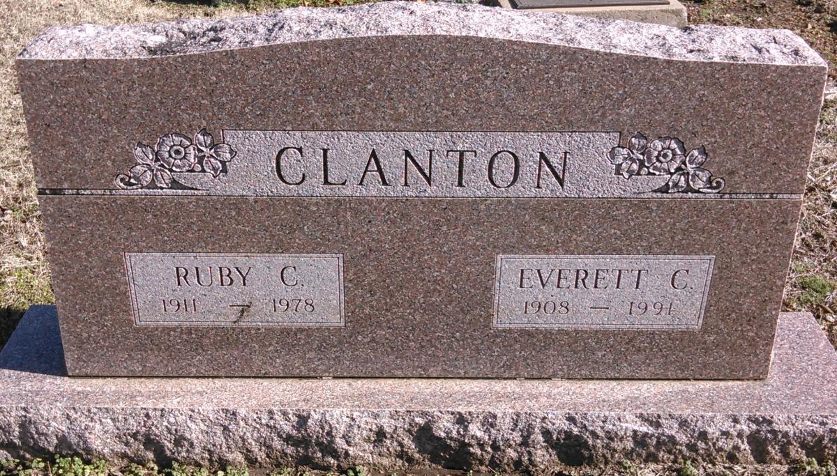 OK, Grove, Buzzard Cemetery, Clanton, Everett C. & Ruby C. Headstone