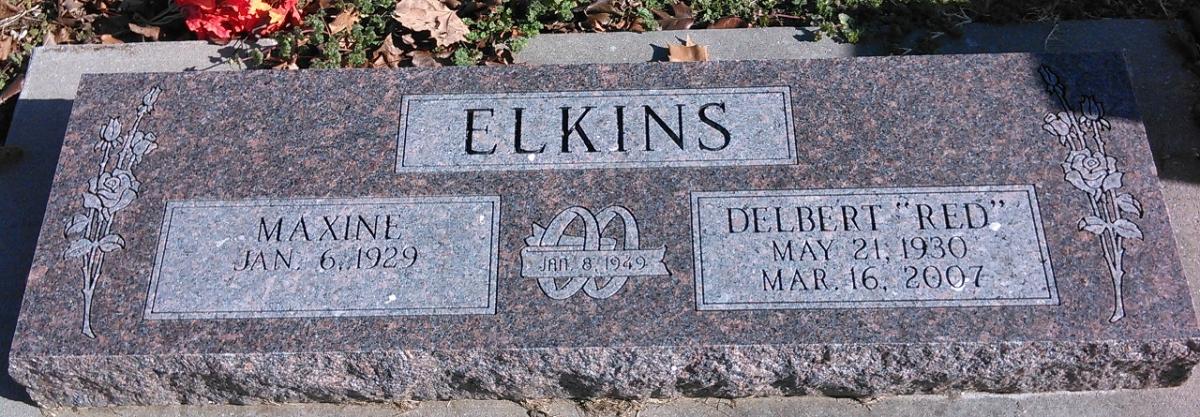 OK, Grove, Buzzard Cemetery, Elkins, Delbert & Maxine Headstone