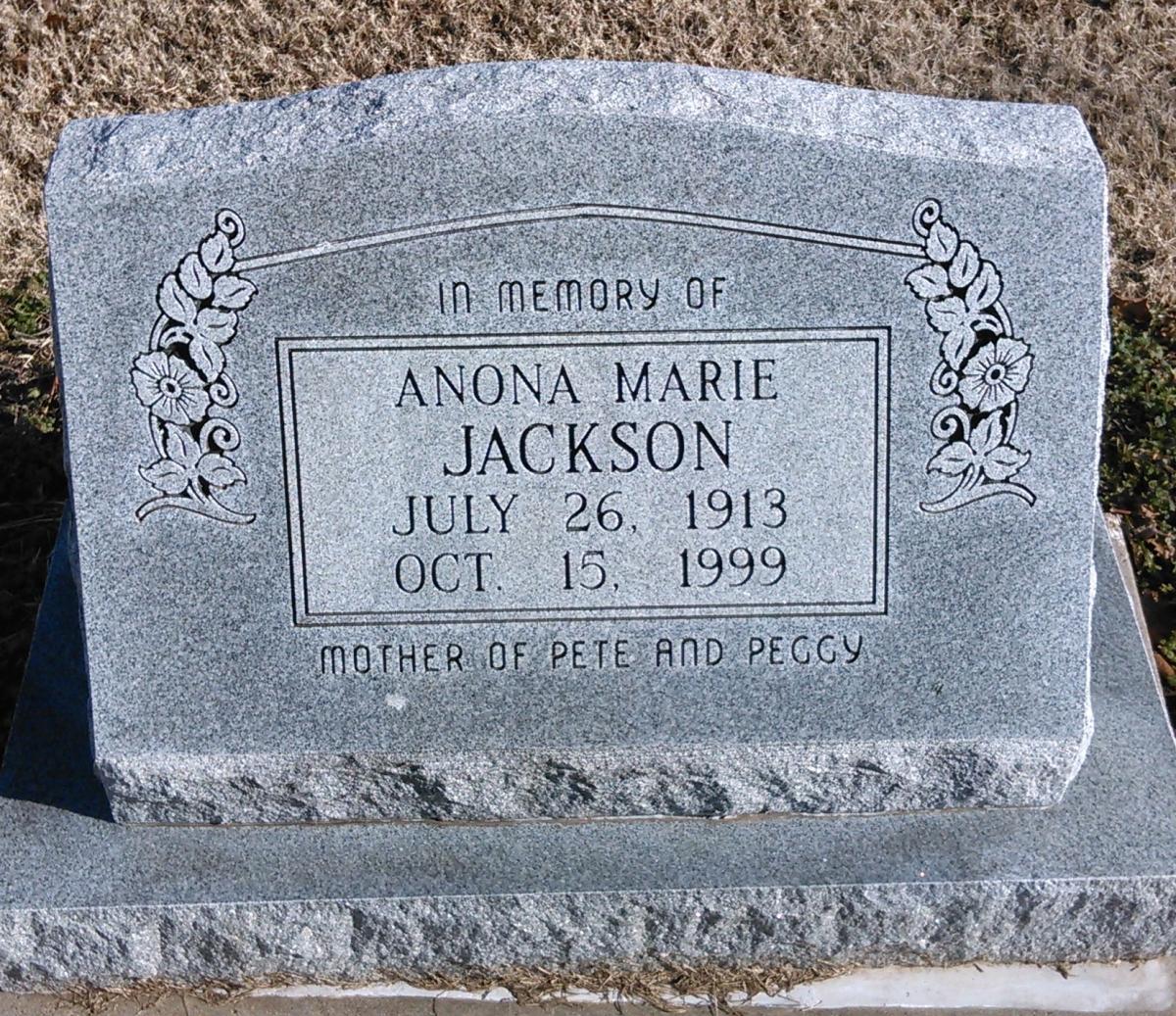 OK, Grove, Buzzard Cemetery, Jackson, Anona Marie Headstone