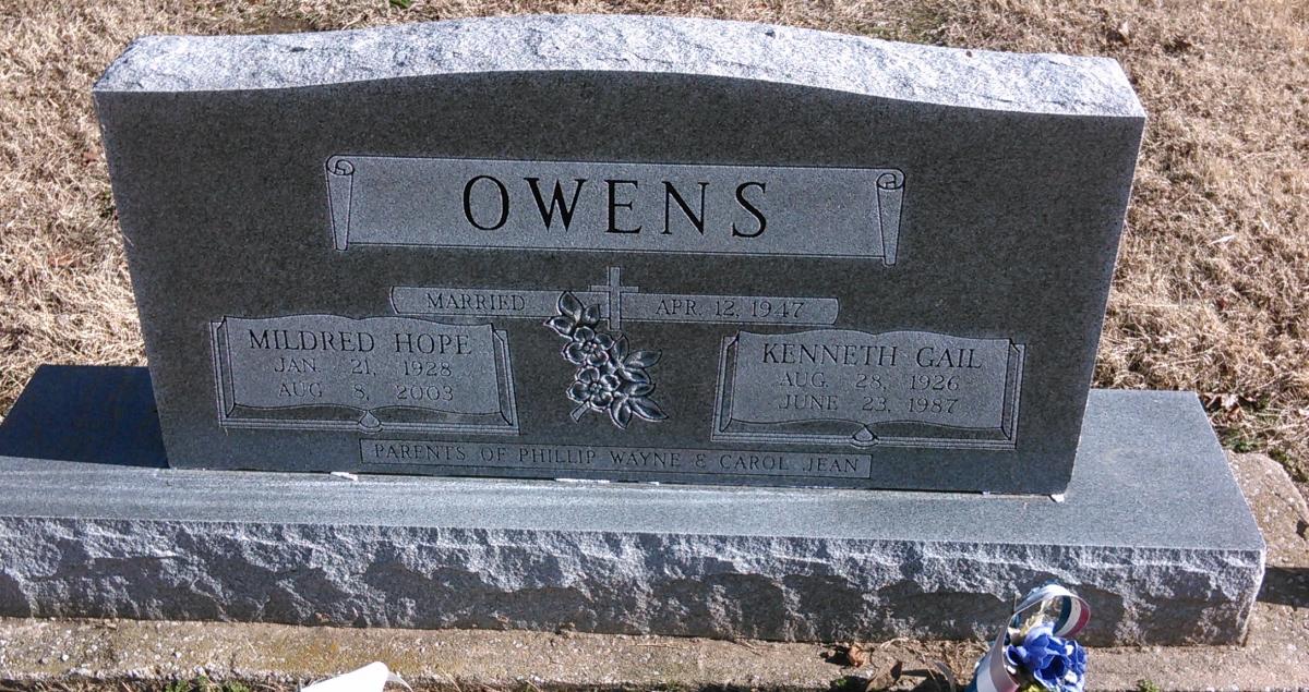 OK, Grove, Buzzard Cemetery, Owens, Kenneth Gail & Mildred Hope Headstone
