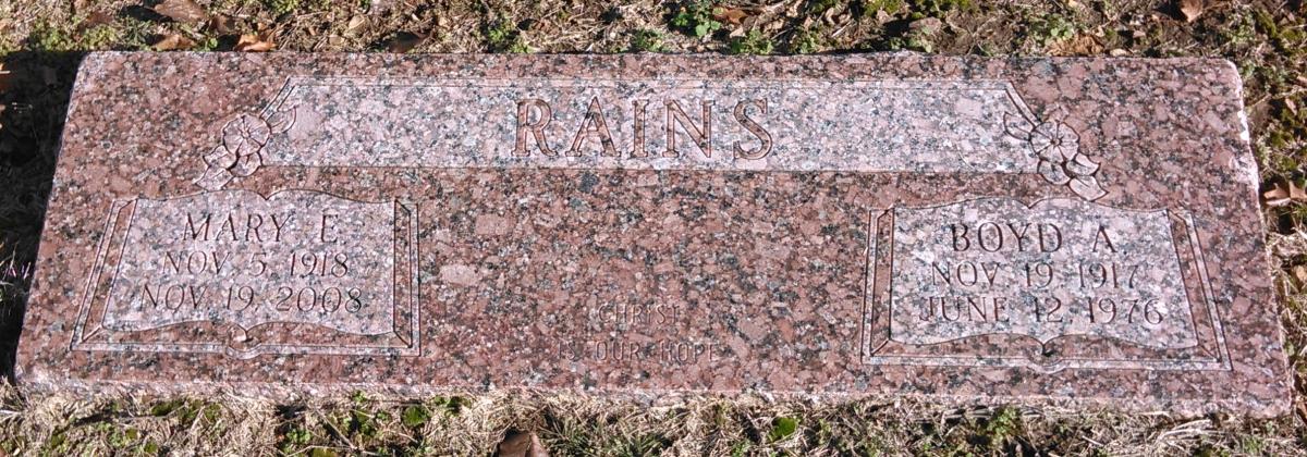 OK, Grove, Buzzard Cemetery, Rains, Boyd A. & Mary E. Headstone