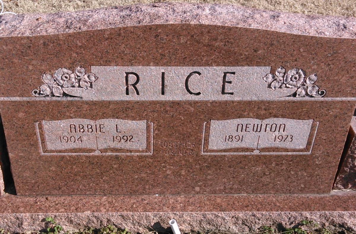 OK, Grove, Buzzard Cemetery, Rice, Newton & Abbie L. Headstone