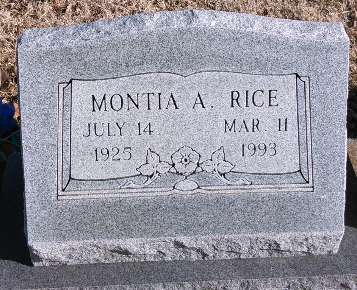 OK, Grove, Buzzard Cemetery, Rice, Montia A. Headstone