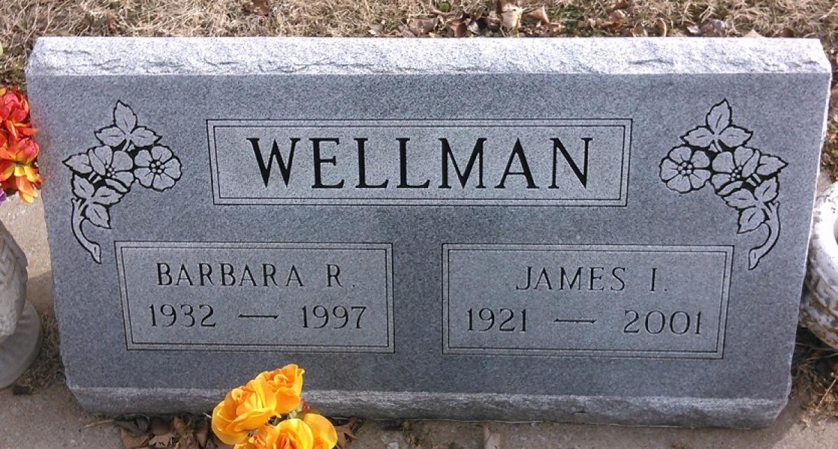 OK, Grove, Buzzard Cemetery, Wellman, Barbara R. & James I. Headstone