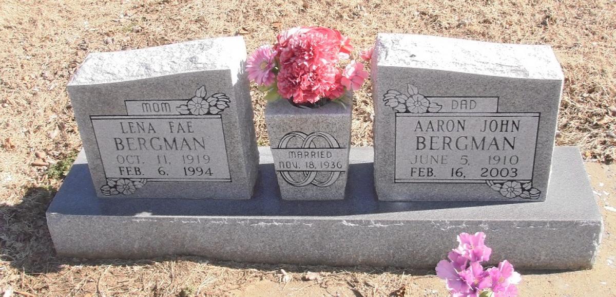 OK, Grove, Buzzard Cemetery, Bergman, Aaron John & Lena Fae Headstone