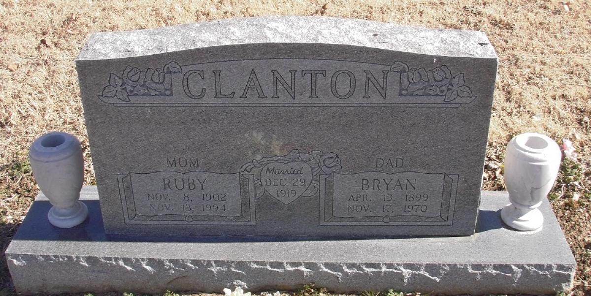 OK, Grove, Buzzard Cemetery, Clanton, Bryan & Ruby Headstone